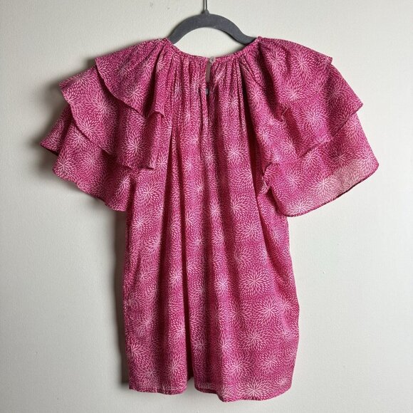 NWT Banjanan Ruffled Andrea Top in Petal Powder Fuchsia Cotton Women Size XS - Picture 7 of 9
